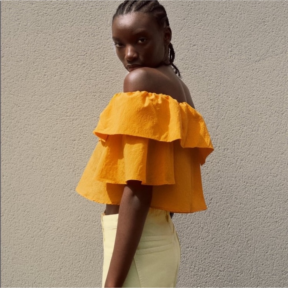 Zara Yellow Off-Shoulder Ruffle Blouse